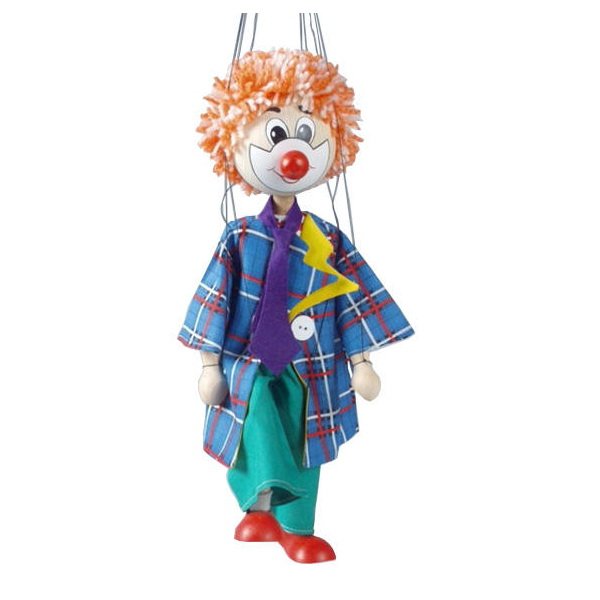Drevená marioneta Klaun, 35 cm