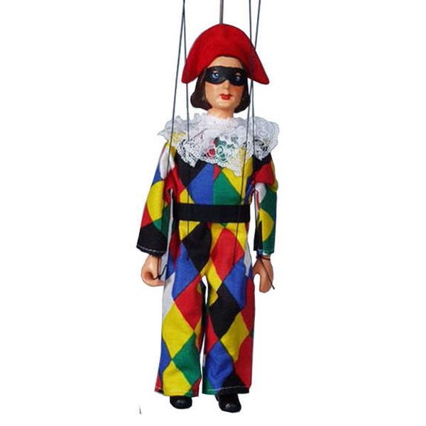 Sádrová marioneta Harlekýn, 20 cm
