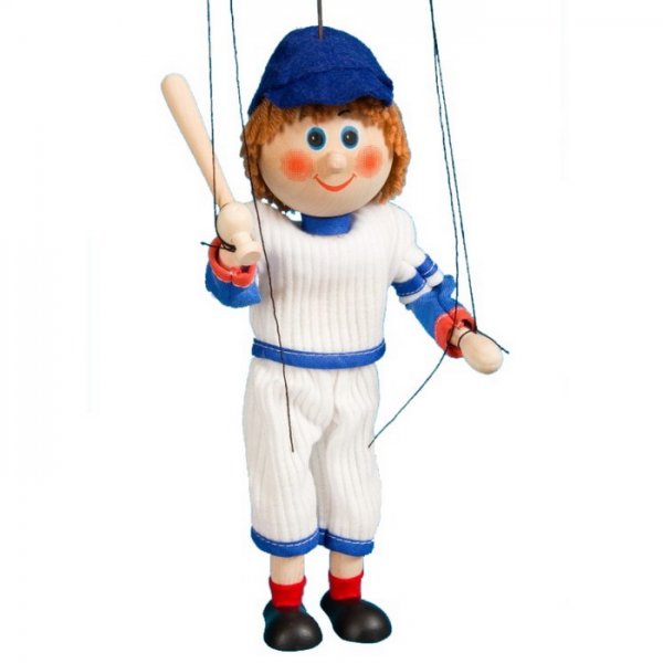 Drevená marioneta Bejzbalista, 20 cm