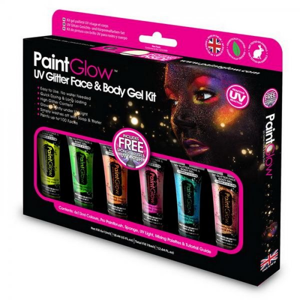 Paint Glow Sada gelových trblietok na telo, 6 ks Neon UV