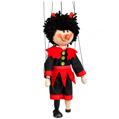 Drevená marioneta Čert s gombíkmi, 20 cm