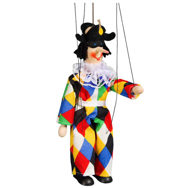 Drevená marioneta Harlekýn, 20 cm