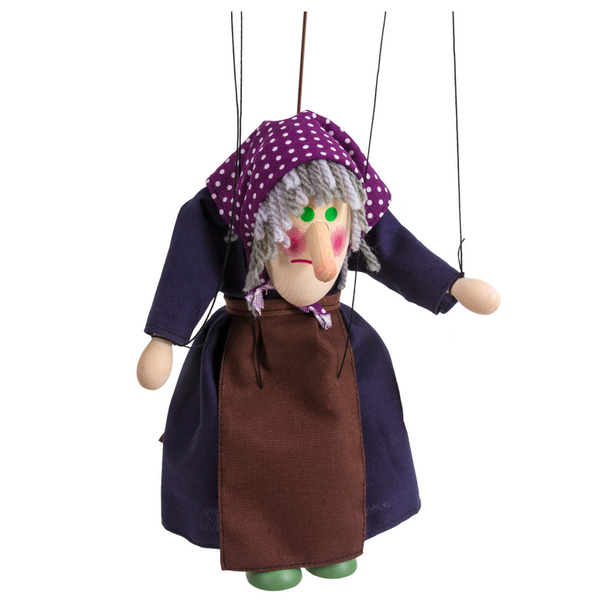 Drevená marioneta Ježibaba hrbatá, 20 cm
