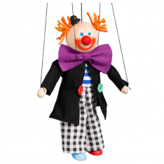 Drevená marioneta Klaun s mašľou, 20 cm
