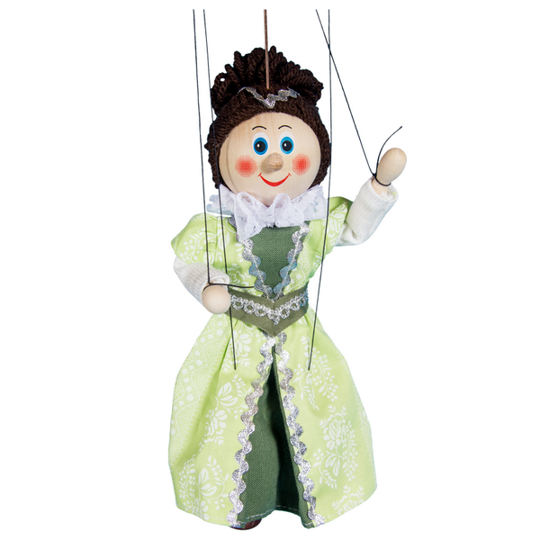 Drevená marioneta Šľachtičná zelená, 20 cm