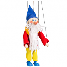 Drevená marioneta Trpaslík Šťastko, 20 cm