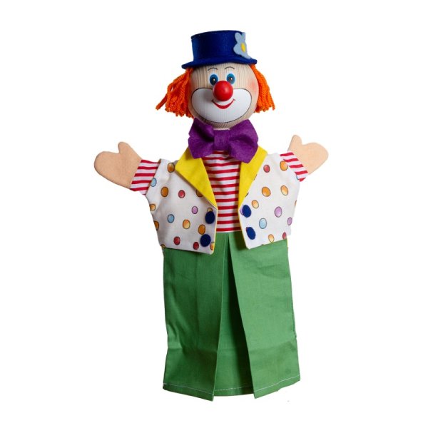 Maňuška s drevenou hlavou Klaun, 35 cm