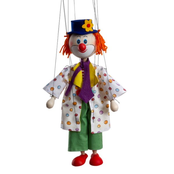 Drevená marioneta Klaun, 35 cm