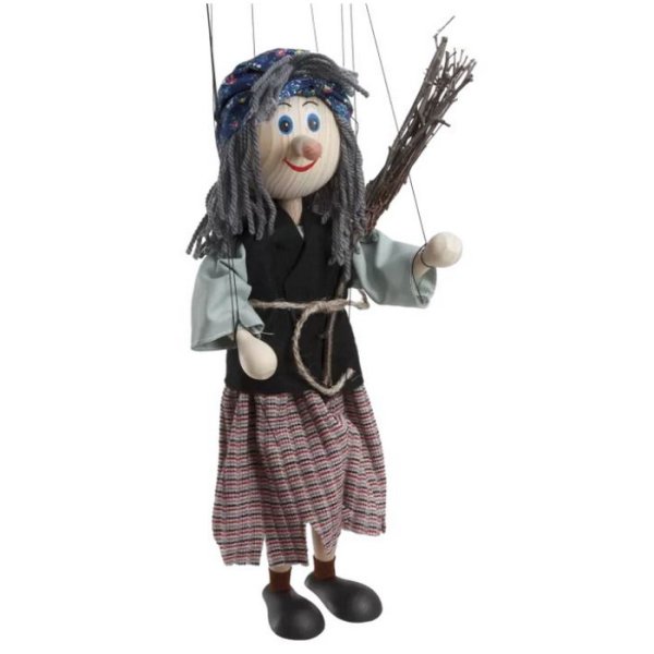 Drevená marioneta Ježibaba, 35 cm