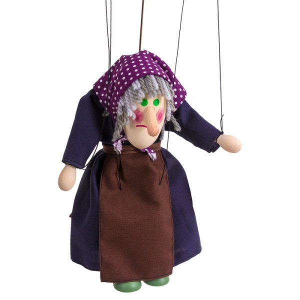 Drevená marioneta Ježibaba hrbatá, 20 cm