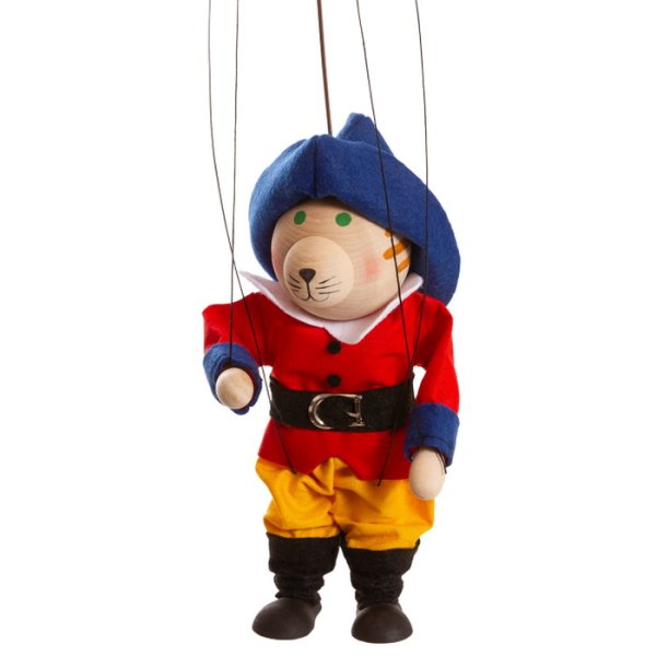 Drevená marioneta Kocúr v čižmách, 20 cm