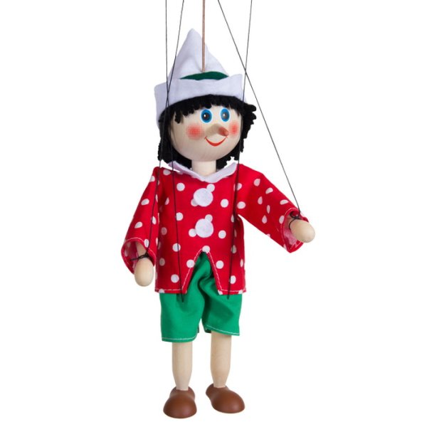 Drevená marioneta Pinocchio červený, 20 cm