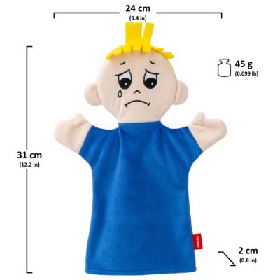 Maňuška Chlapec - emócia Smútok, modrý 31 cm
