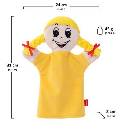 Maňuška Dievča - emócia Radosť, žltá 31 cm