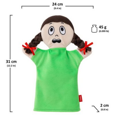 Maňuška Dievča - emócia Strach, zelená 31 cm