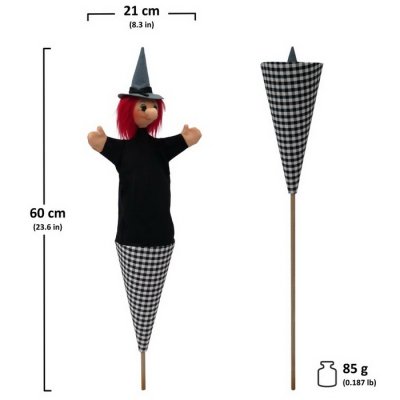 Kornútová bábka 3v1 Čarodejnica čierna, 60 cm